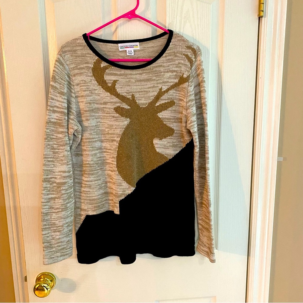 Cottage country 100% cotton sweater. Ladies size medium. Preowned. Deer image
